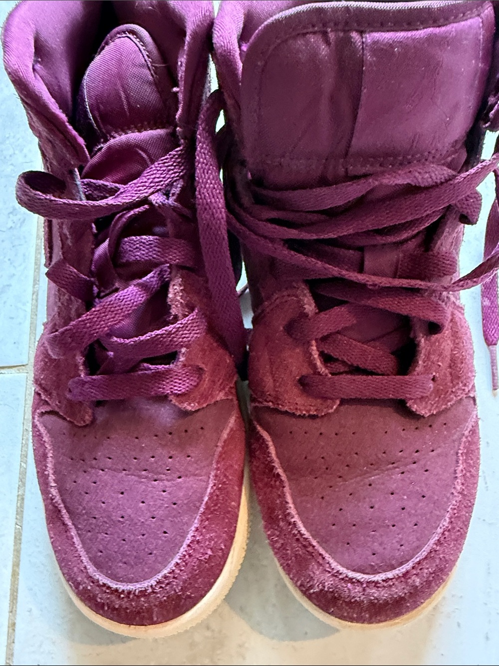 Kids Suede Nike Jordan’s High-Top Sneakers in Deep Maroon - Picture 2 of 5